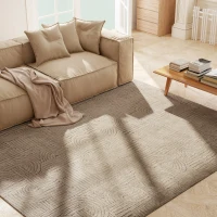 HOMCOM 7.5x9.5 Area Rug, Luxurious Faux Fur Rug, Non-Slip Floor Carpet for Living Room, Bedroom, Dining Room, Tan(m-1)