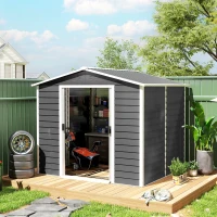 Outsunny 8' x 7' Outdoor Storage Shed, Easy to Assemble, Upgraded Galvanized Metal Garden Shed with Lockable Doors, Floor Frame and Gloves for Backyard, Lawn, Patio, Dark Grey(m-8)