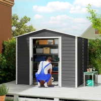 Outsunny 8' x 7' Outdoor Storage Shed, Easy to Assemble, Upgraded Galvanized Metal Garden Shed with Lockable Doors, Floor Frame and Gloves for Backyard, Lawn, Patio, Dark Grey(m-1)