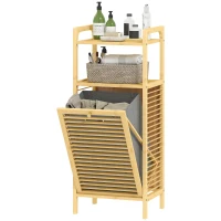 HOMCOM Bamboo Laundry Cabinet, Tilt Out Laundry Hamper with Removable Basket and Open Shelves, Natural(m-2)