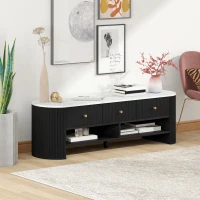 HOMCOM TV Stand, Modern TV Table with Marble-Effect Top, 3 Drawers and 2 Open Shelves for 32-65 Inch Television, Black(m-10)