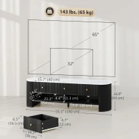 HOMCOM TV Stand, Modern TV Table with Marble-Effect Top, 3 Drawers and 2 Open Shelves for 32-65 Inch Television, Black(m-3)