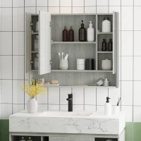 kleankin Wall Mounted Bathroom Medicine Cabinet with Mirror and Adjustable Shelves, Grey(m-8)
