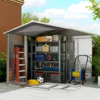 Outsunny 8' x 7' Outdoor Storage Shed, Easy to Assemble, Upgraded Galvanized Metal Garden Shed with Lockable Doors, Floor Frame and Gloves for Backyard, Lawn, Patio, Light Grey(m-10)