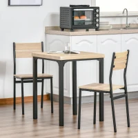 HOMCOM Dining Table Set for 2, 3 Piece Kitchen Table and Chairs with Metal Legs for Small Spaces, Natural Wood(m-8)