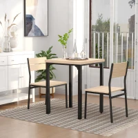 HOMCOM Dining Table Set for 2, 3 Piece Kitchen Table and Chairs with Metal Legs for Small Spaces, Natural Wood(m-9)