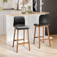 HOMCOM Modern Bar Stools Set of 2, Counter Height Bar Chair with PU Leather Wooden Frame Padding Seats for Dining Room Home Bar, Dark Brown(m-9)