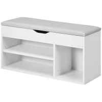 HOMCOM Shoe Bench Entryway Storage Rack with Padded Cushion, Hidden Storage for Hallway, Living Room, White(m-11)