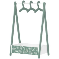 Qaba Kids Clothing Rack with Storage Shelf, Hangers, for Nursery Room, Living Room, Playroom, Green(m-2)