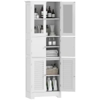 HOMCOM Freestanding Bathroom Cabinet with Glass/Louvred Doors, Tall Bathroom Storage Cabinet with Adjustable Shelf, White(m-11)
