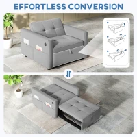 HOMCOM Convertible Chair Bed, Pull Out Sleeper Chair with USB, Adjustable Backrest, Small Velvet Futon Sofa Bed, Grey(m-4)