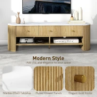 HOMCOM TV Stand, Modern TV Table with Marble-Effect Top, 3 Drawers and 2 Open Shelves for 32-65 Inch Television, Natural(m-4)
