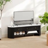 HOMCOM TV Stand, Modern TV Table with Marble-Effect Top, 3 Drawers and 2 Open Shelves for 32-65 Inch Television, Black(m-8)