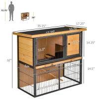 PawHut Rabbit Hutch Pet House Bunny Cage Small Animal Habitat with Asphalt Openable Roof for Outdoor 35.25" x 17.75" x 32" Light Yellow(m-3)