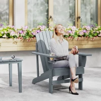 Outsunny Classic Adirondack Chair, Muskoka Chairs, Garden Deck Chair with Cup Holder for Patio, Indoor, Backyard, Dark Grey(m-8)