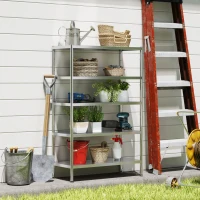 HOMCOM Bakers Rack, 5-Tier Stainless Steel Kitchen Storage Shelf with Adjustable Heights for Spices, Pots and Pans, Silver(m-9)