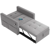 HOMCOM Convertible Chair Bed, Pull Out Sleeper Chair with USB, Adjustable Backrest, Small Velvet Futon Sofa Bed, Grey(m-2)