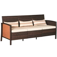 Outsunny 3-Seater Wicker Sofa, PE Rattan Outdoor Couch Conversation Furniture with Removable Cushions for Patio, Garden, Brown(m-11)
