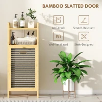HOMCOM Bamboo Laundry Cabinet, Tilt Out Laundry Hamper with Removable Basket and Open Shelves, Natural(m-6)