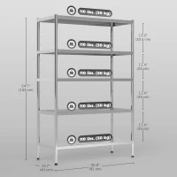 HOMCOM Bakers Rack, 5-Tier Stainless Steel Kitchen Storage Shelf with Adjustable Heights for Spices, Pots and Pans, Silver(m-3)
