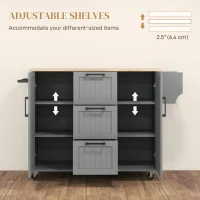 HOMCOM Rolling Kitchen Cart on Wheels with Drop Leaf, Kitchen Island with 3 Drawers, Solid Wood Top and Towel Rack, Grey(m-6)