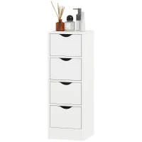 HOMCOM 4-Drawer Bathroom Cabinet, Freestanding Narrow Storage Cabinet with Groove Handles for Small Spaces, White(m-2)