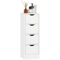 HOMCOM 4-Drawer Bathroom Cabinet, Freestanding Narrow Storage Cabinet with Groove Handles for Small Spaces, White(m-11)
