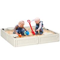Outsunny Kids Outdoor Sandbox with Cover Garden Bed, Easy Assembly for Backyard, Cream White, 48.5" x 48.5" x 8.25"(m-11)