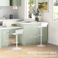 HOMCOM Polypropylene Bar Stools Set of 2, Swivel Barstools with Adjustable Height, Footrest and Backrest, White(m-5)