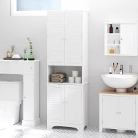 HOMCOM Tall Bathroom Storage Cabinet, Slim Bathroom Cabinet with 4 Shutter Doors and Adjustable Shelves, Toilet Vanity Cabinet, Narrow Organizer, White(m-11)