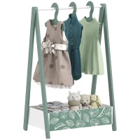 Qaba Kids Clothing Rack with Storage Shelf, Hangers, for Nursery Room, Living Room, Playroom, Green(m-11)