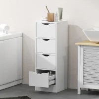 HOMCOM 4-Drawer Bathroom Cabinet, Freestanding Narrow Storage Cabinet with Groove Handles for Small Spaces, White(m-9)