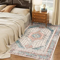 HOMCOM 5x7 Area Rug, Vintage Machine Washable Rug, Non-Slip Floor Carpet for Living Room, Bedroom, Dining Room, Brown and Blue(m-2)