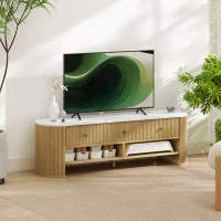 HOMCOM TV Stand, Modern TV Table with Marble-Effect Top, 3 Drawers and 2 Open Shelves for 32-65 Inch Television, Natural(m-8)