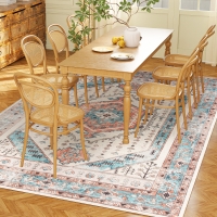 HOMCOM 5x7 Area Rug, Vintage Machine Washable Rug, Non-Slip Floor Carpet for Living Room, Bedroom, Dining Room, Brown and Blue