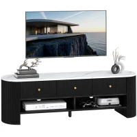 HOMCOM TV Stand, Modern TV Table with Marble-Effect Top, 3 Drawers and 2 Open Shelves for 32-65 Inch Television, Black(m-11)