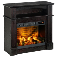 HOMCOM 32" Electric Fireplace with Mantel, Freestanding Heater with LED Log Flame, Shelf and Remote Control, 1400W, Brown