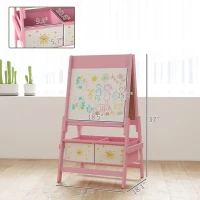 Qaba Art Easel for Kids, Double-Sided Whiteboard & Chalkboard with Paper Roll, Storage Baskets for Toddlers Ages 3-8, Pink(m-3)