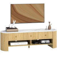 HOMCOM TV Stand, Modern TV Table with Marble-Effect Top, 3 Drawers and 2 Open Shelves for 32-65 Inch Television, Natural(m-11)