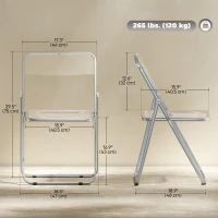 HOMCOM 4 Pack Acrylic Foldable Chairs, Transparent Folding Chairs for Living Room, Home Office, Party, Clear(m-3)