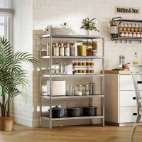 HOMCOM Bakers Rack, 5-Tier Stainless Steel Kitchen Storage Shelf with Adjustable Heights for Spices, Pots and Pans, Silver(m-8)