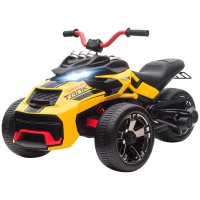 Qaba 12V Kids Ride On ATV with MP3 Player, Music, Horn, 2 Speeds, LED Lights, Gift for Boys & Girls, Yellow(m-2)