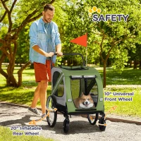 Aosom Dog Bike Trailer, 2-in-1 Dog Wagon Pet Stroller for Travel with Universal Wheel Reflectors Flag, for Small and Medium Dogs, Green(m-9)