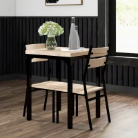 HOMCOM Dining Table Set for 2, 3 Piece Kitchen Table and Chairs with Metal Legs for Small Spaces, Natural Wood(m-13)