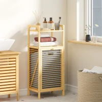 HOMCOM Bamboo Laundry Cabinet, Tilt Out Laundry Hamper with Removable Basket and Open Shelves, Natural(m-9)
