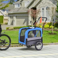 Aosom Dog Bike Trailer 2-In-1 Pet Stroller Cart Bicycle Wagon Cargo Carrier Attachment for Travel with 360 Swivel Wheel, Hitch, Suspension, Safety Flag, Blue(m-8)