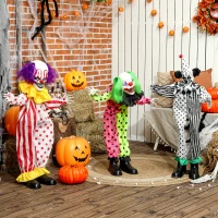 Outsunny Life Size Stackable Halloween Animated Clown with Red Light Up Eyes, Sound Activated Scary Clown Halloween Decorations(m-9)