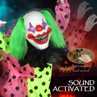 Outsunny Life Size Stackable Halloween Animated Clown with Red Light Up Eyes, Sound Activated Scary Clown Halloween Decorations(m-5)