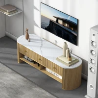 HOMCOM TV Stand, Modern TV Table with Marble-Effect Top, 3 Drawers and 2 Open Shelves for 32-65 Inch Television, Natural(m-9)