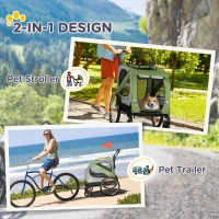 Aosom Dog Bike Trailer, 2-in-1 Dog Wagon Pet Stroller for Travel with Universal Wheel Reflectors Flag, for Small and Medium Dogs, Green(m-4)